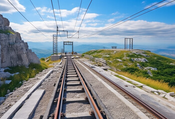Railway tracks through the mountain scenery in europe