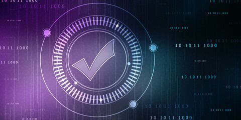 Check mark symbol in digital background, Technology abstract background, Tech Futuristic Check Mark Symbol