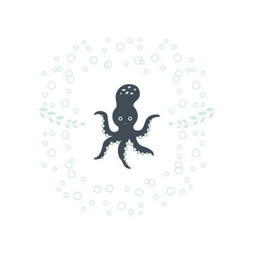 Children s pattern with the image of an octopus in underwater life. Perfect for children s print, vector illustration