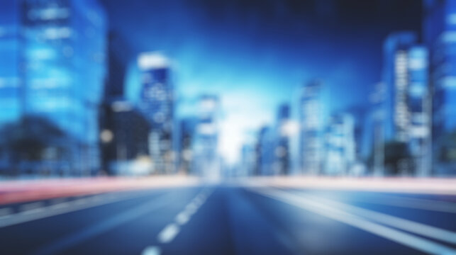 photo of a bustling cityscape with modern skyscra - blured night street background for your presentation, copy space