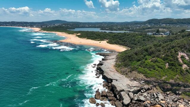 Terrigal's Aerial Tapestry: Overlooking Spoon Bay and Wamberal Beach, a Celebration of Central Coast's Natural Reserves, Australian Coastline