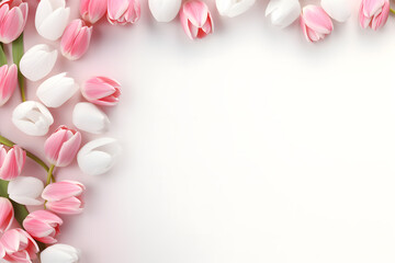 pink tulips on white background beauty, tulip, petal, spring, love, tulips, card, floral, blossom, gift, petals, plant, romance,  - obrazy, fototapety, plakaty