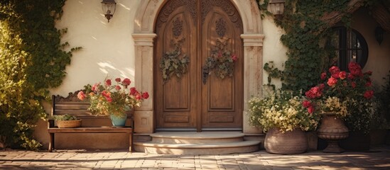 Fototapeta na wymiar Charming home with vintage entrance and elegant decor