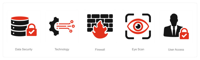 A set of 5 Cyber Security icons as data security, technology, firewall