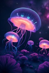 Glowing jellyfish. Vertical composition