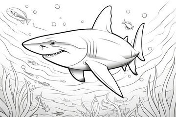 Naklejka premium Shark on white background, illustration. Coloring page. Generative AI
