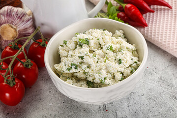Curd cheese with green herbs