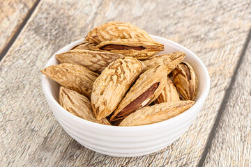 Shelled dry almond nut heap