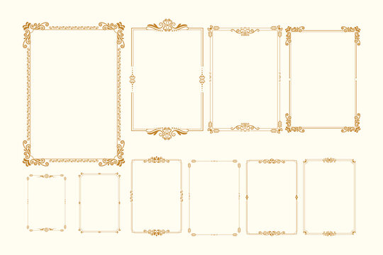Golden Vintage frame Ornament in A4 Size.Golden Border ornament.Suitable for wedding invitation card. golden Calligraphic frame.