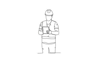 Continuous one line drawing Warehouse employee who is listing goods. Single line draw design vector graphic illustration
