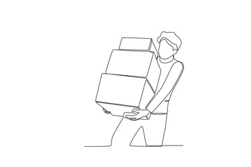 Continuous one line drawing of a customer who is picking up a package from the courier. Single line draw design vector graphic illustration