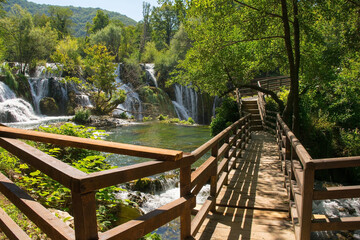 Milancev Buk waterfall at Martin Brod in Una-Sana Canton, Federation of Bosnia and Herzegovina....