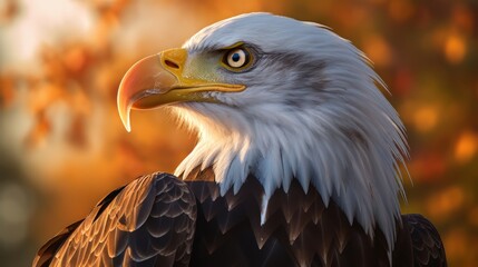 Obraz premium Majestic Bald Eagle in Close-up with Dreamy, Blurred Background