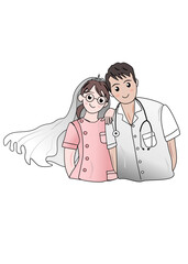 Couple of nurse and doctor for marry for wedding cartoon