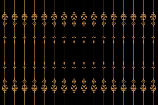 Ornate of vintage style pattern. Royal style gold on black background. Design print for textile, trellis, cutting, architecture, interior, fence, textile, wallpaper, background. Set 7