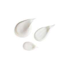 Collection of White Cosmetic Cream Isolated on White Background. Drops of lotion or moisturizer