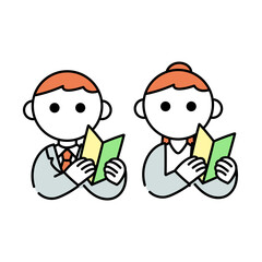 初心者マークを持つスーツの男女2人