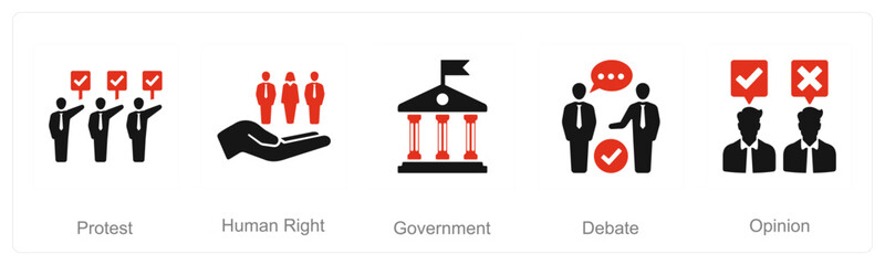 A set of 5 Freedom of Speech icons as protest, human right, government