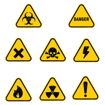 Set of grunge danger sign, warning sign