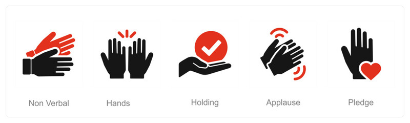 A set of 5 Hands icons as non verbal, hands, holding