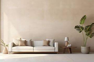 Fototapeta na wymiar Home mockup, contemporary minimalist beige room interior. generative ai.