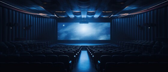 Fototapeta premium Cinema hall with empty seats and projector screen. Entertainment and leisure.