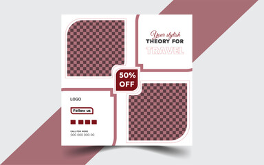 travel sale social media post template. Web banner, flyer or poster for travelling agency business offer promotion.