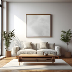 Home mockup, contemporary minimalist living room interior 3d rendering. generative ai.