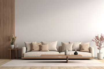Fototapeta na wymiar Home mockup, contemporary minimalist living room interior 3d rendering. generative ai.