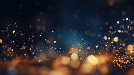 Obraz na płótnie Canvas abstract background with Dark blue and gold particle. Christmas Golden light shine particles bokeh on navy blue background. Gold foil texture