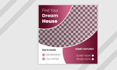 Real estate home Instagram social media post vector design template.