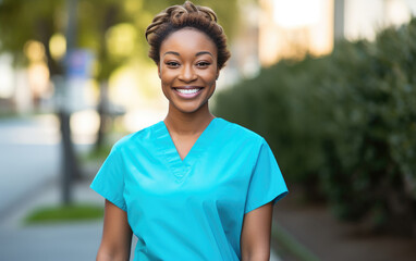 Happy smiling Doctor or Nurse in color background