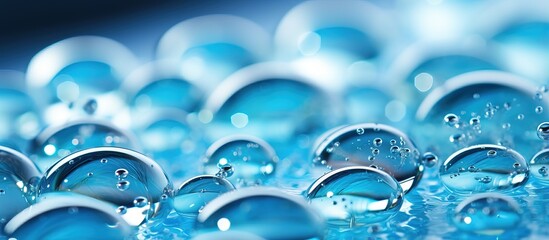 Blue hydrogel balls with a reflective texture close up