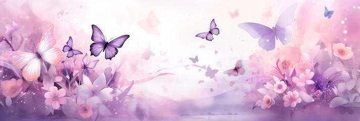 soft lavender and lilac hues, embellished with playful watercolor butterflies