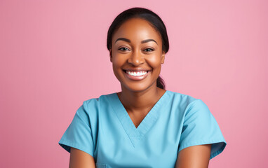 Happy smiling Doctor or Nurse in color background