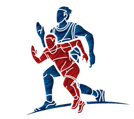Fototapeta premium Group of People Running Action Marathon Runner Cartoon Sport Graphic Vector
