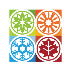 Collection of Four Seasons Icon Sign In Circle Frame With Summer Sun Spring Flower Winter Snow And Autumn Maple Leaf Vector Design