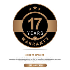 17 Year warranty vector art illustration in emas color with fantastic font and white background. Eps10 Vector
