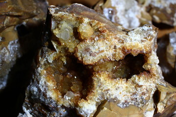 Geodes with quartz and citrine crystals on flint