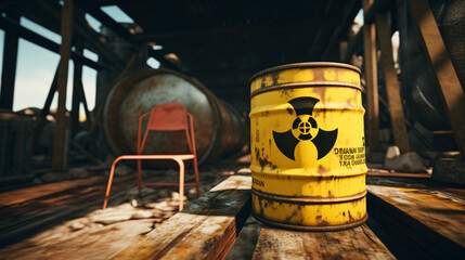 Yellow barrel with radiation hazard sign