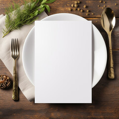 White blank sheet of paper on a plate menu mockup invitation mockup business card or letter mocku