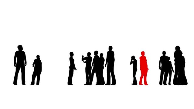Black silhouettes of people and one red person on white back 4k