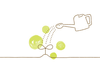 芽とジョウロの水彩と線画の手描きイラスト　01 © takahashi