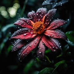 Fictional tropical flower with water drops