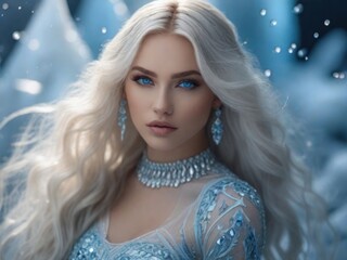 Fototapeta premium Portrait of a beautiful blonde woman in jewelry. Snow queen