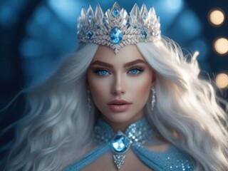 Portrait of a beautiful blonde woman in jewelry. Snow queen