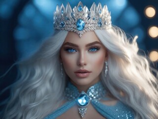 Fototapeta premium Portrait of a beautiful blonde woman in jewelry. Snow queen