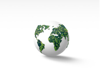 Ecology concept of green Earth on white background