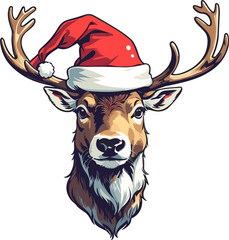 christmas deer head with santa hat