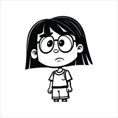 Upset child standing alone cartoon character vector illustration